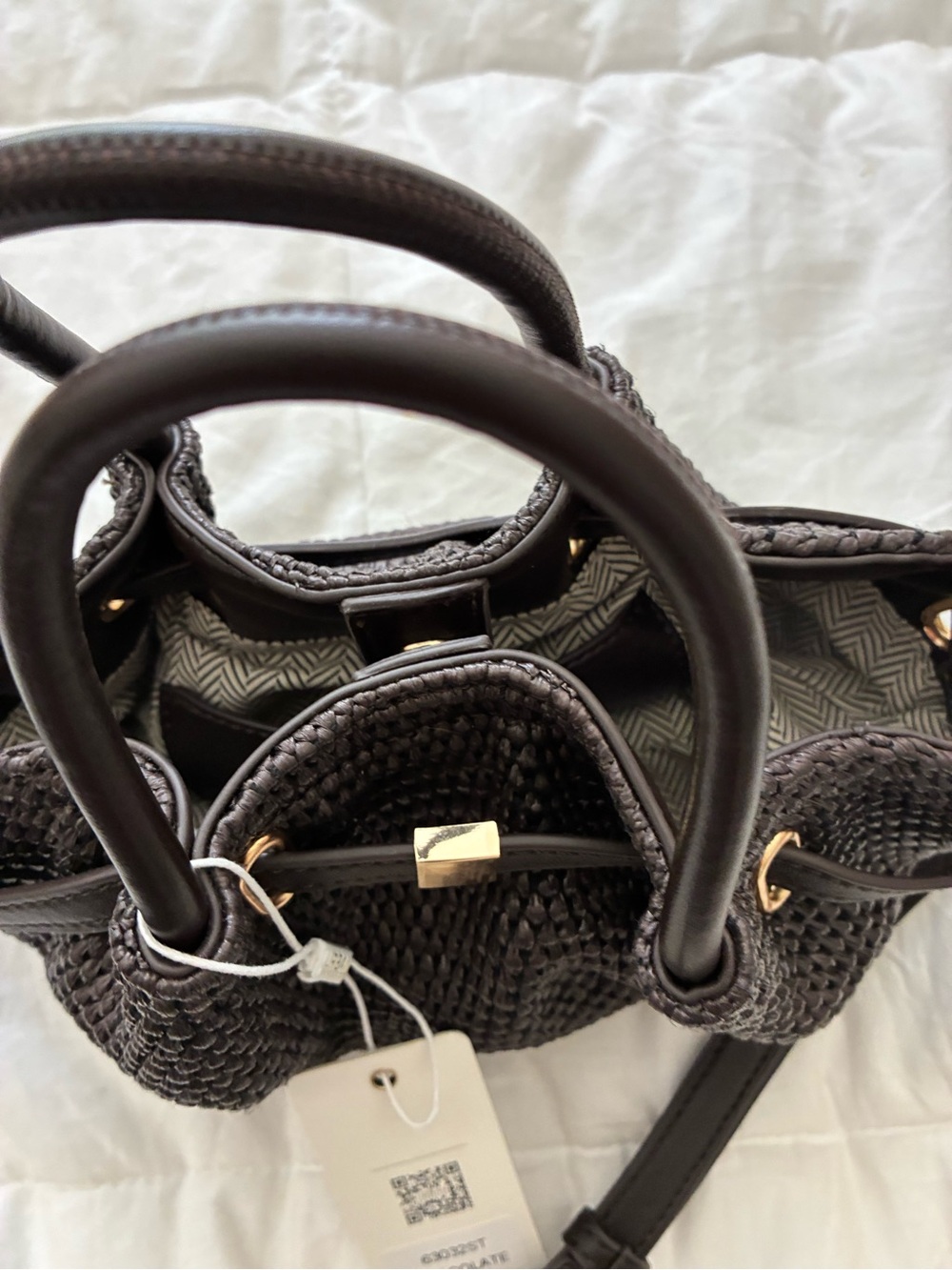 Urban Expressions Chocolate Brown Woven Mini Satchel with Gold Hardware - Picture 7 of 9